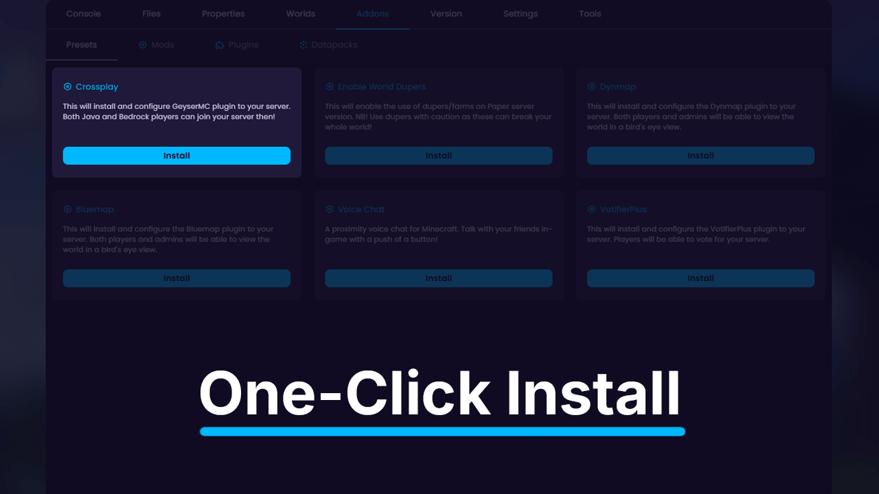WiseHosting one-click presets