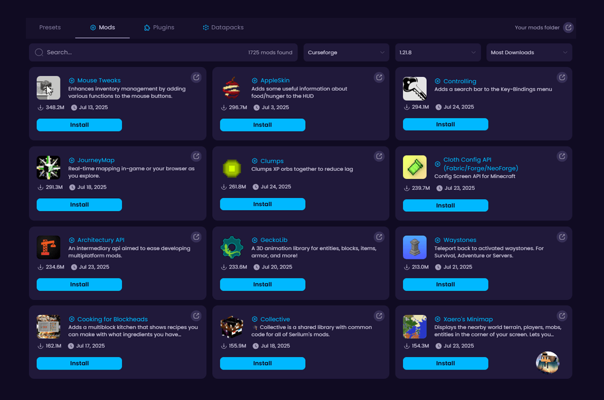 WiseHosting mod and plugin installer