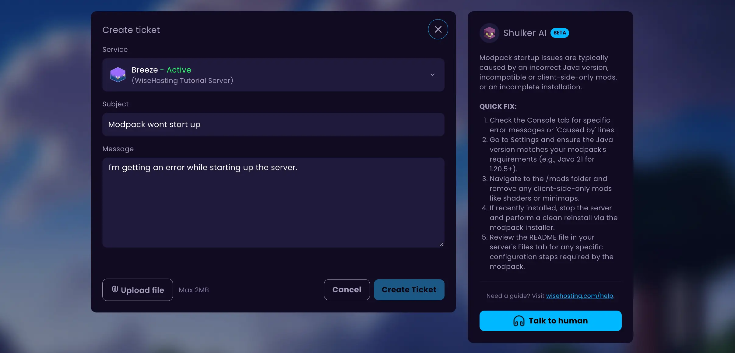 WiseHosting live chat support