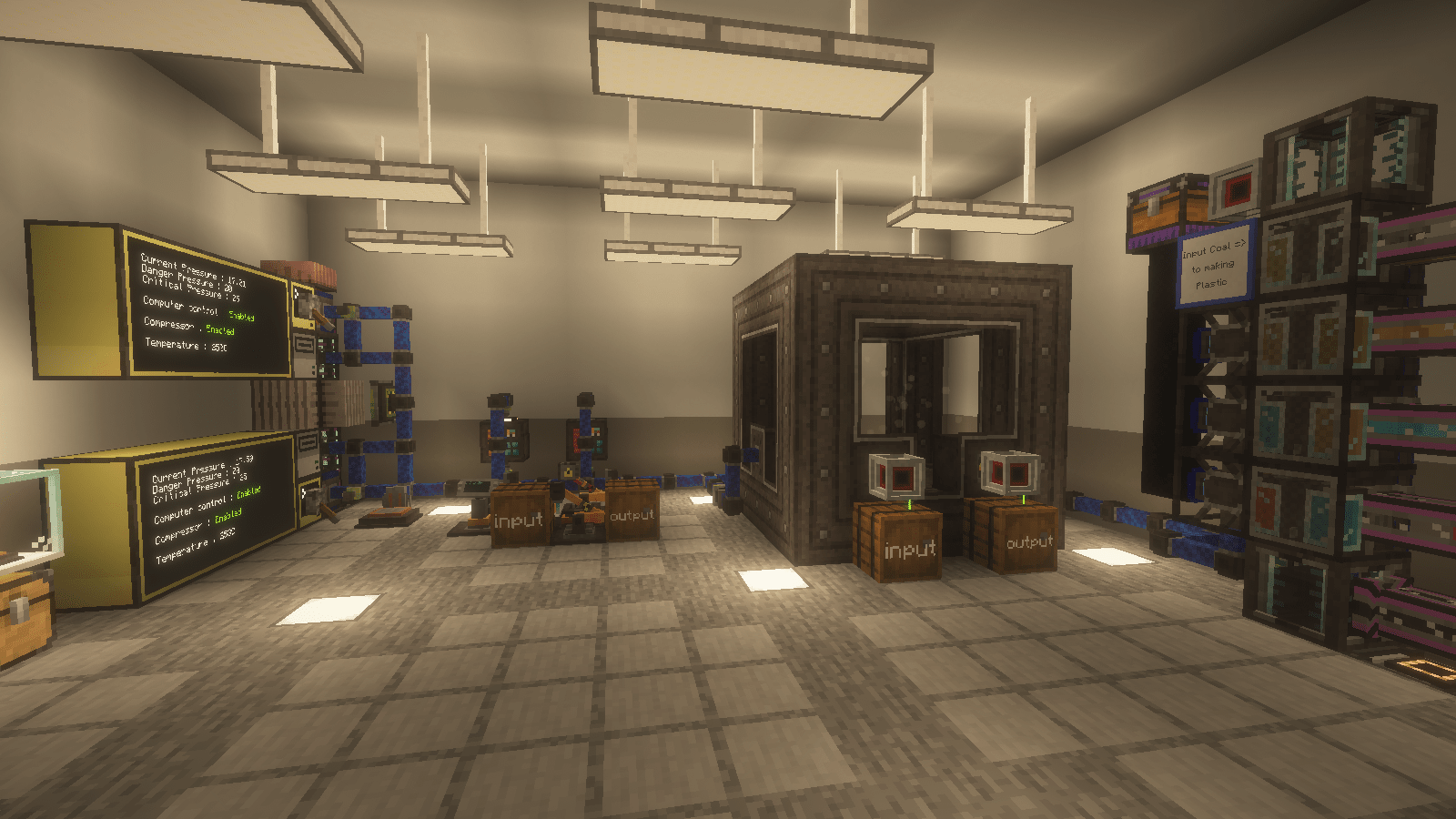 A factory in Minecraft handled by the ATM10 modpack