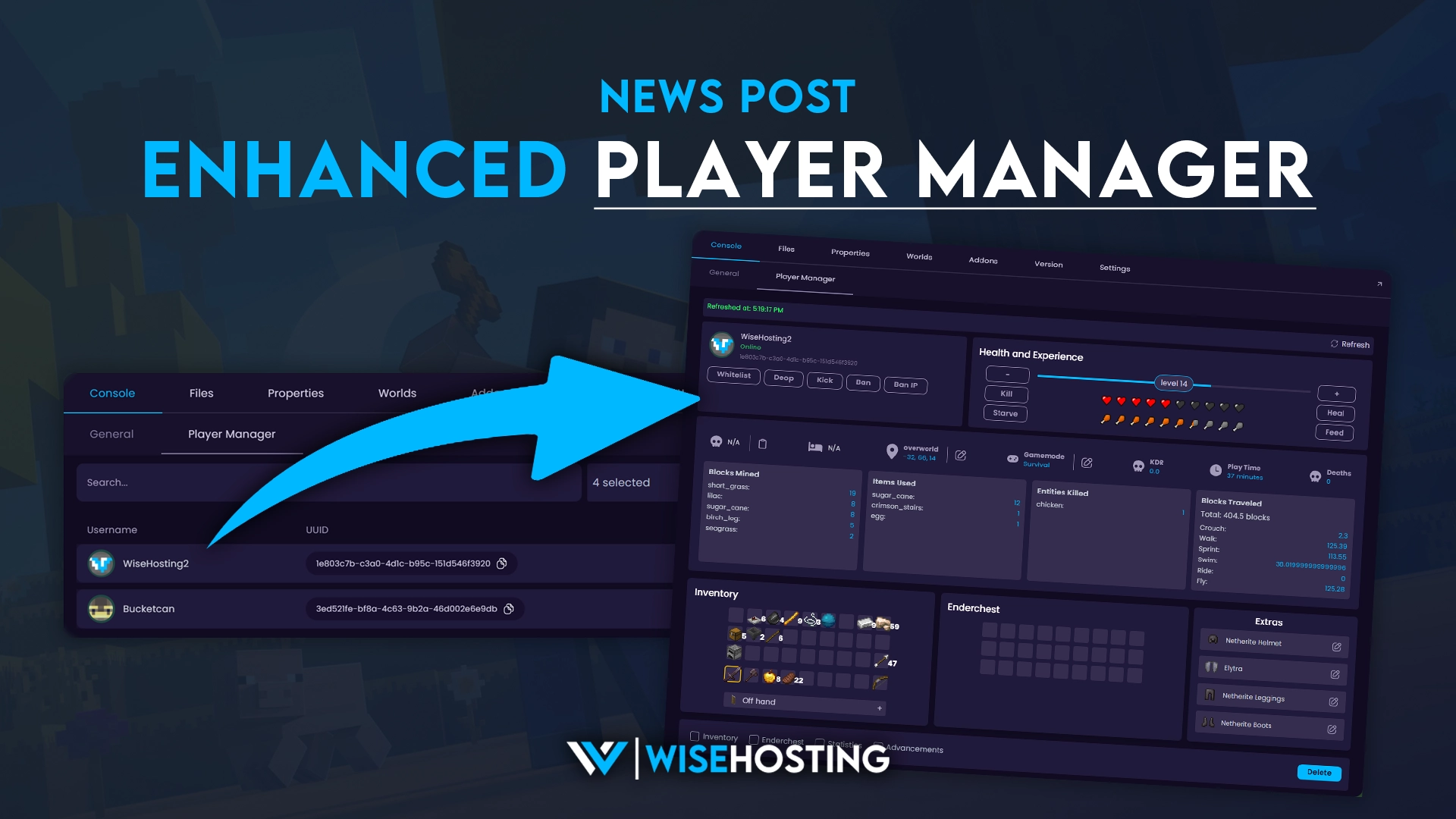 An image showcasing the Enhanced Player Manager available at WiseHosting Game Panel.