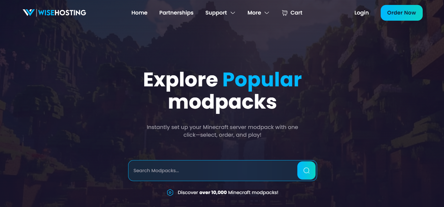 The image representing and showcasing the new WiseHosting's modpacks page.