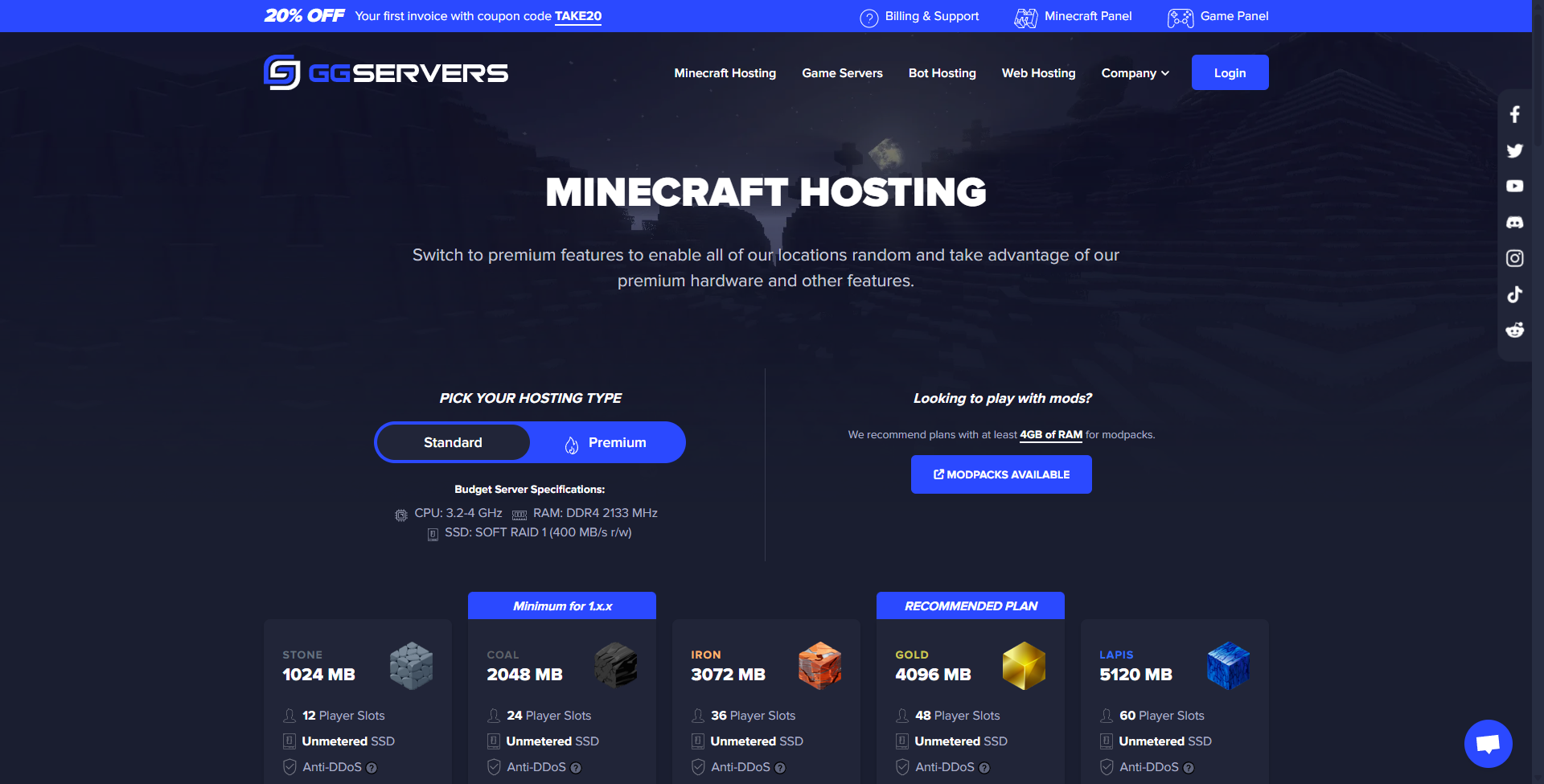 Image showcasing the homepage of GGServers