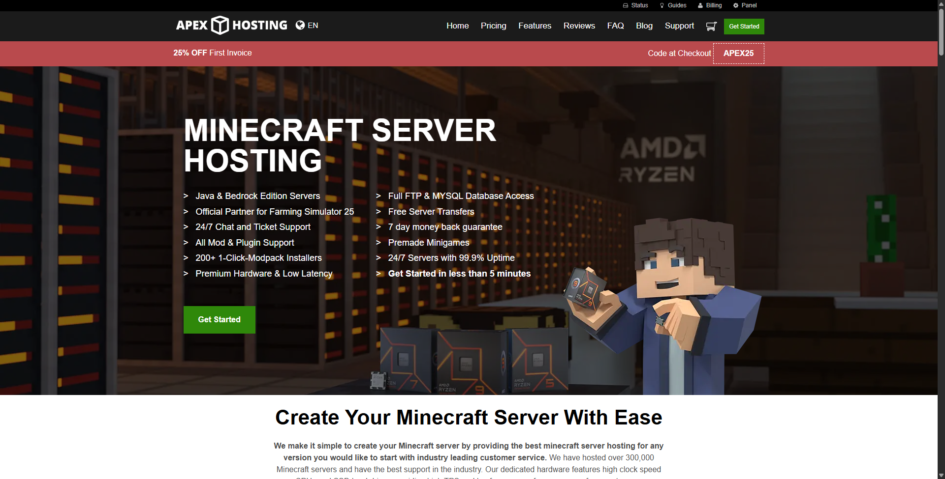 Image showcasing the homepage of Apex Hosting