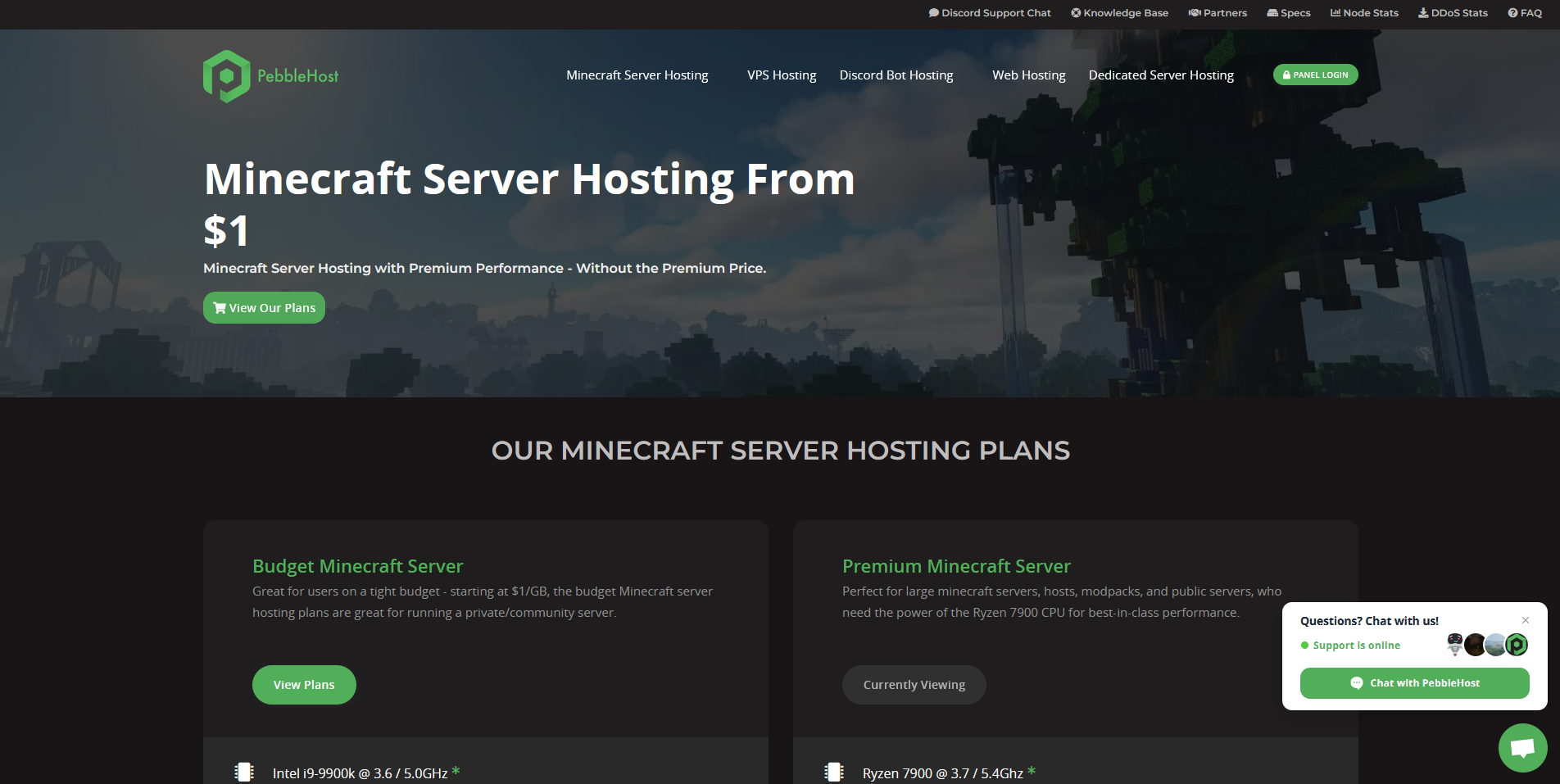 Image showcasing the homepage of Pebblehost