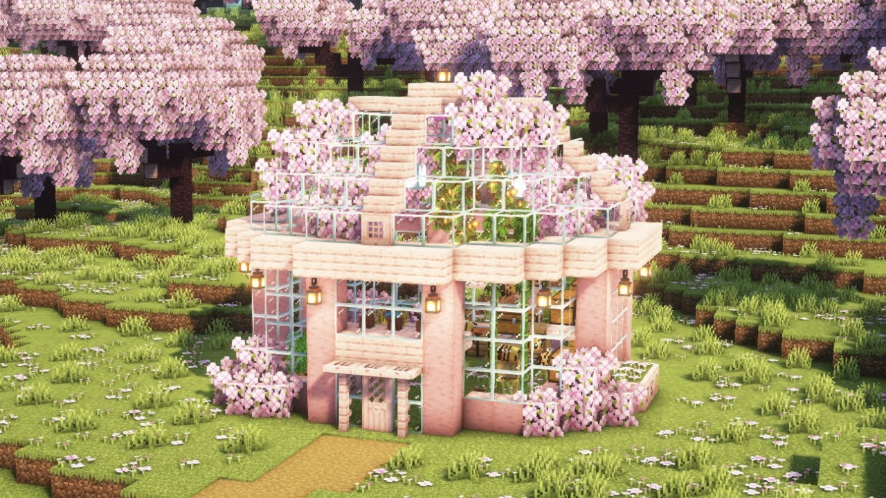 Cherry Blossom with some builds in Minecraft