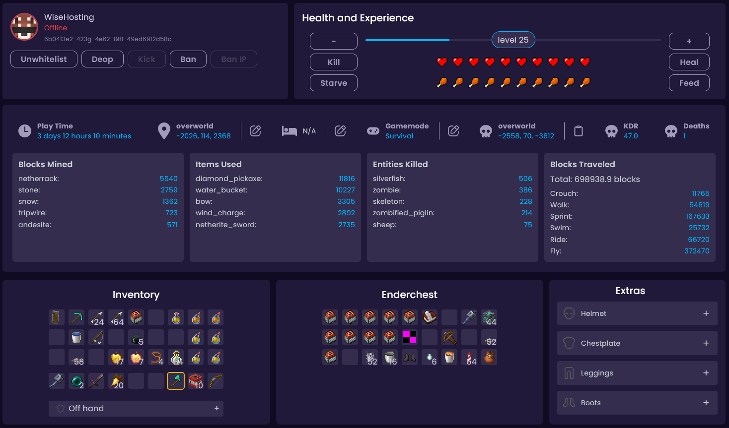 Image showcasing the Live Player Manager available through the WiseHosting's Game Panel