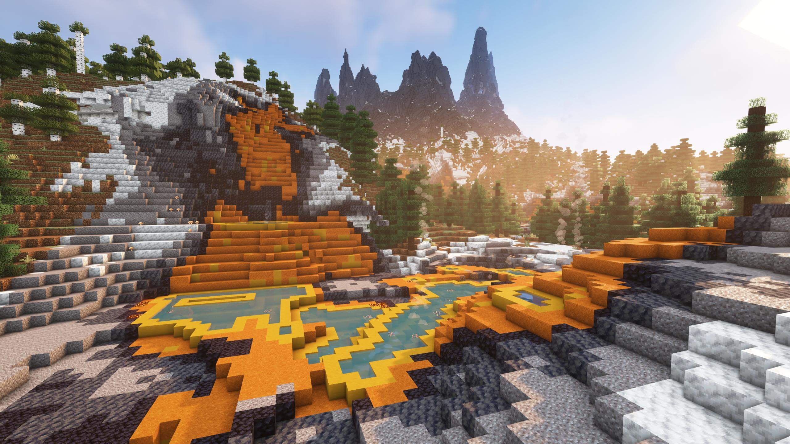  stunning Minecraft landscape with colorful terrain and distant mountains