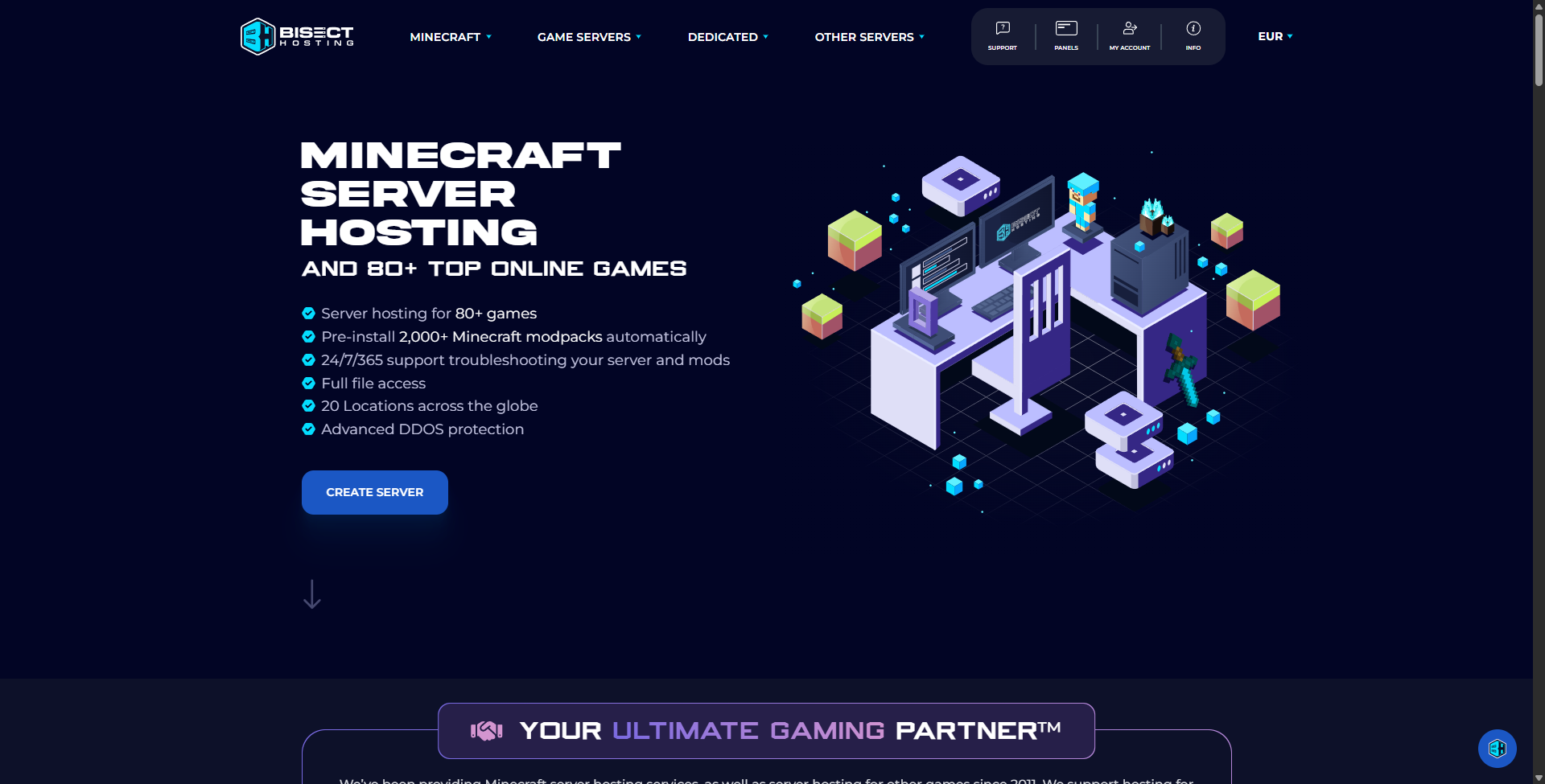 Image showcasing the homepage of BisectHosting