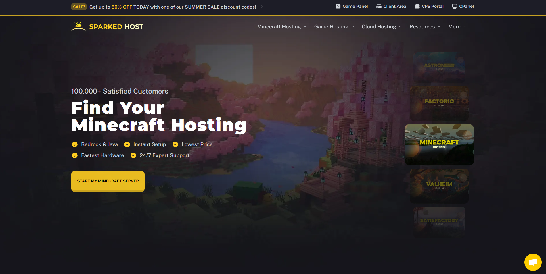 Image showcasing the homepage of Sparkedhost