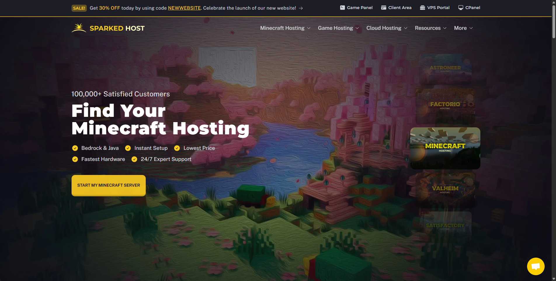 Image showcasing the homepage of Sparkedhost