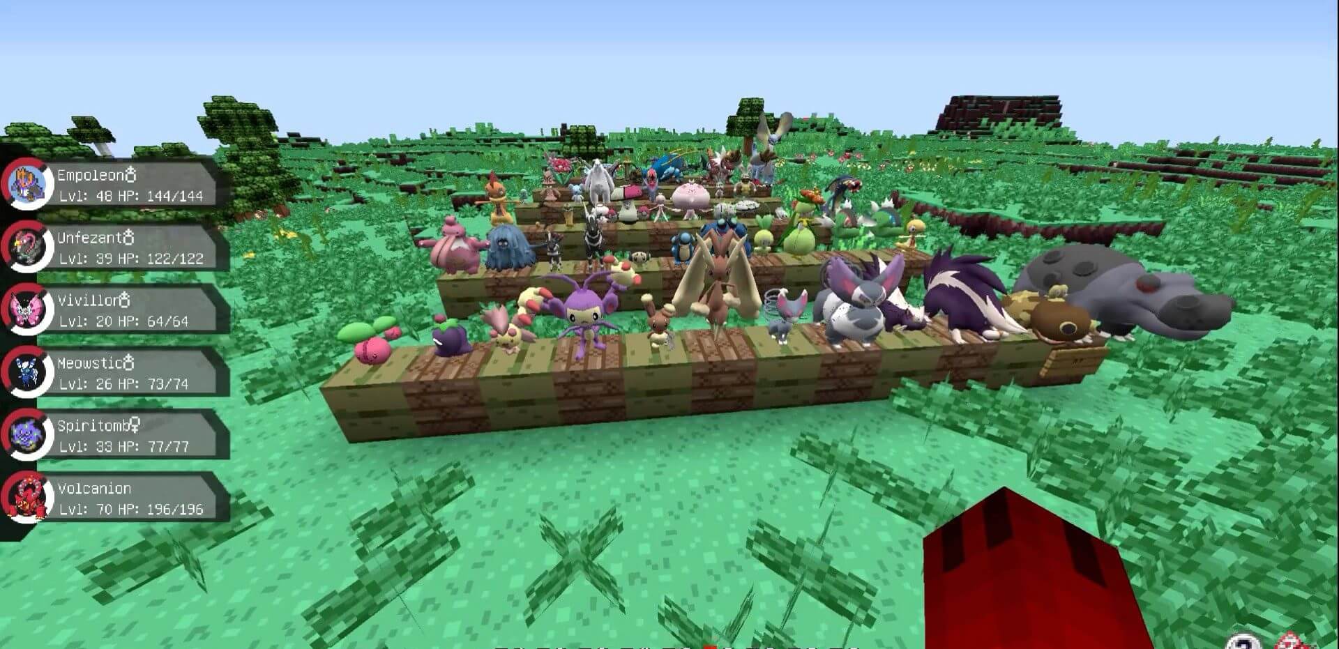 Minecraft world filled with Pokémon