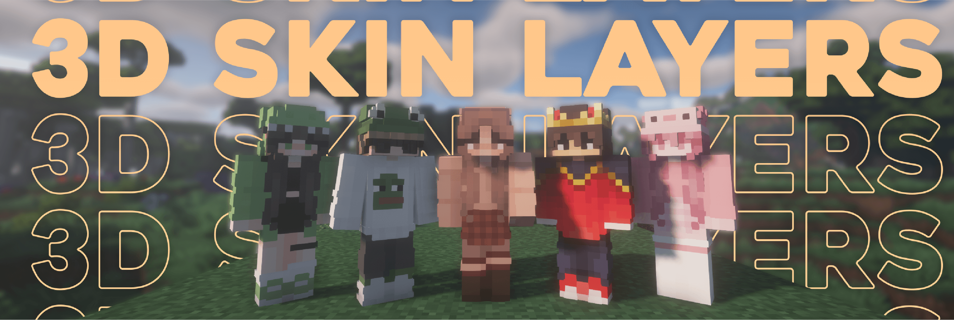 Minecraft characters with enhanced, raised clothing and accessories