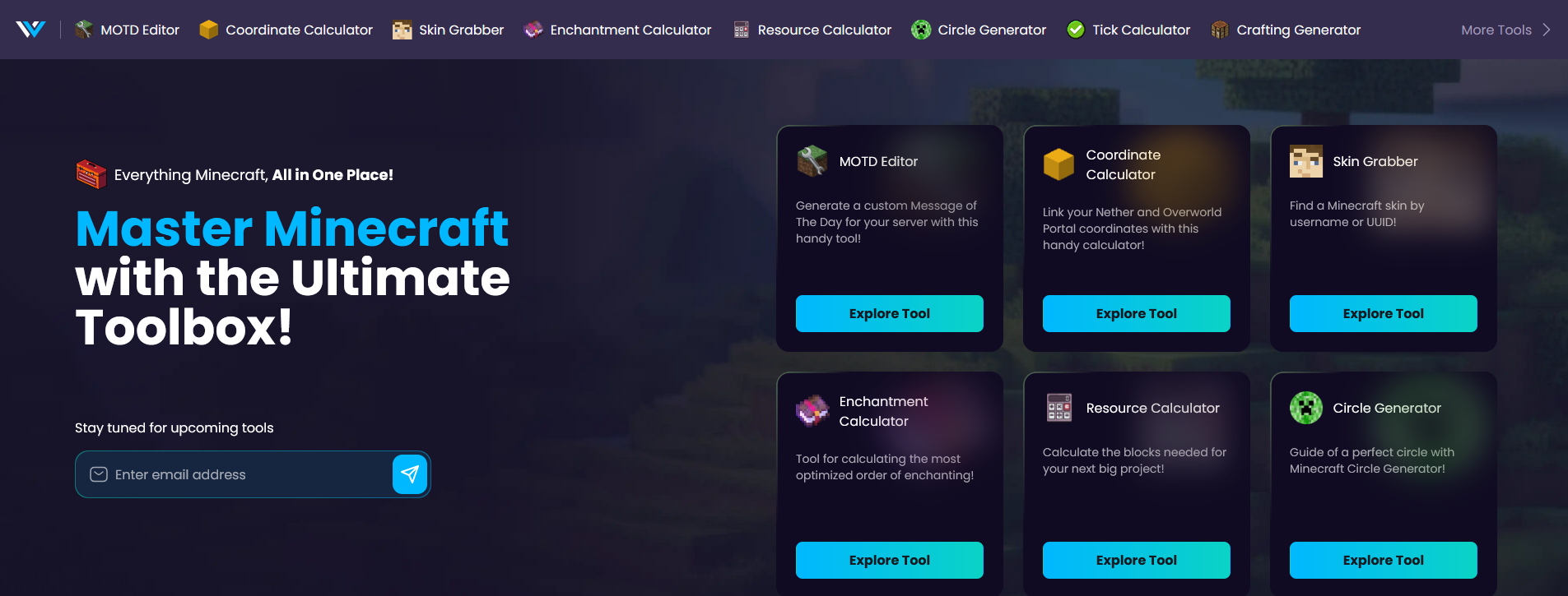 A snippet of the WiseHosting Minecraft Tools Page.