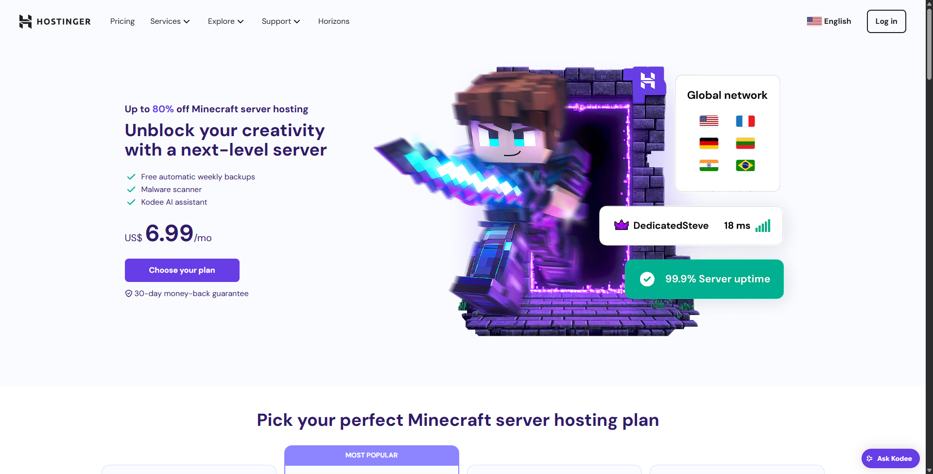 Image showcasing the homepage of Hostinger
