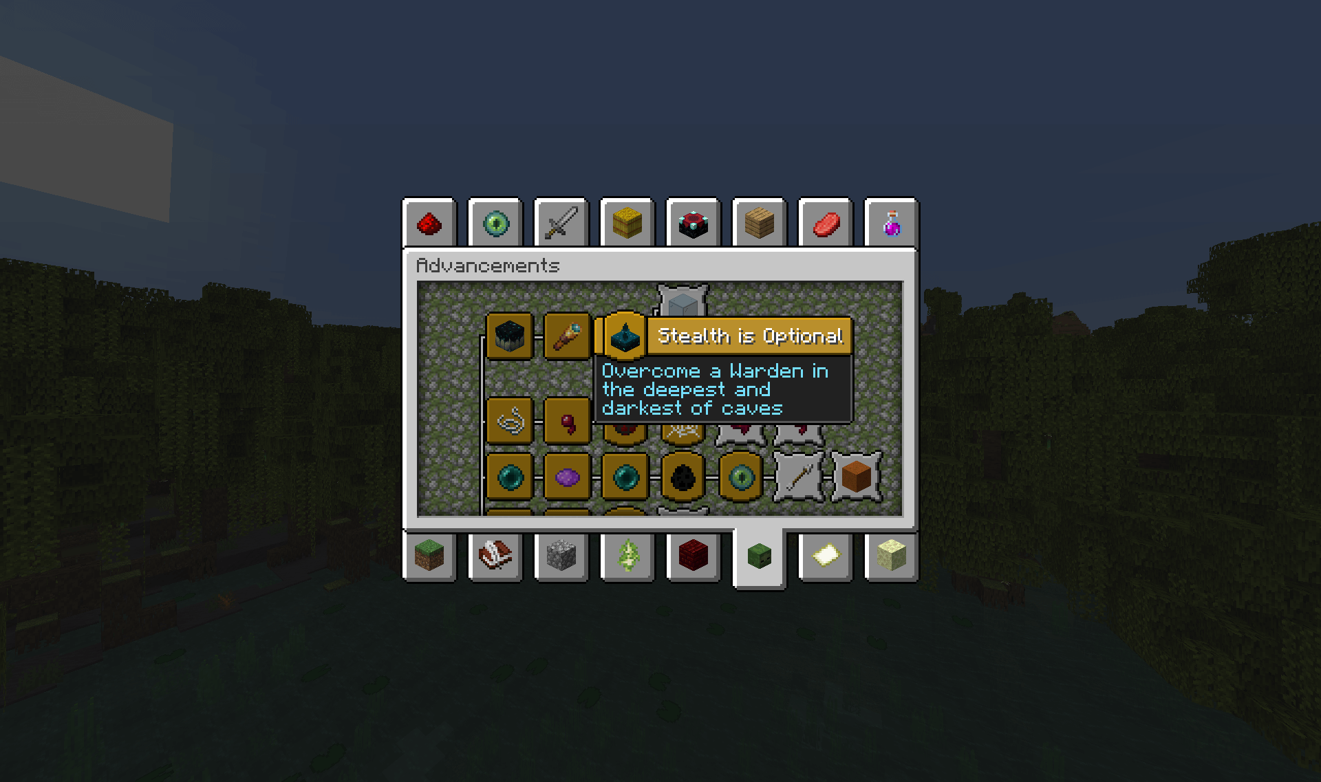 Minecraft advancement menu showing a custom challenge to overcome