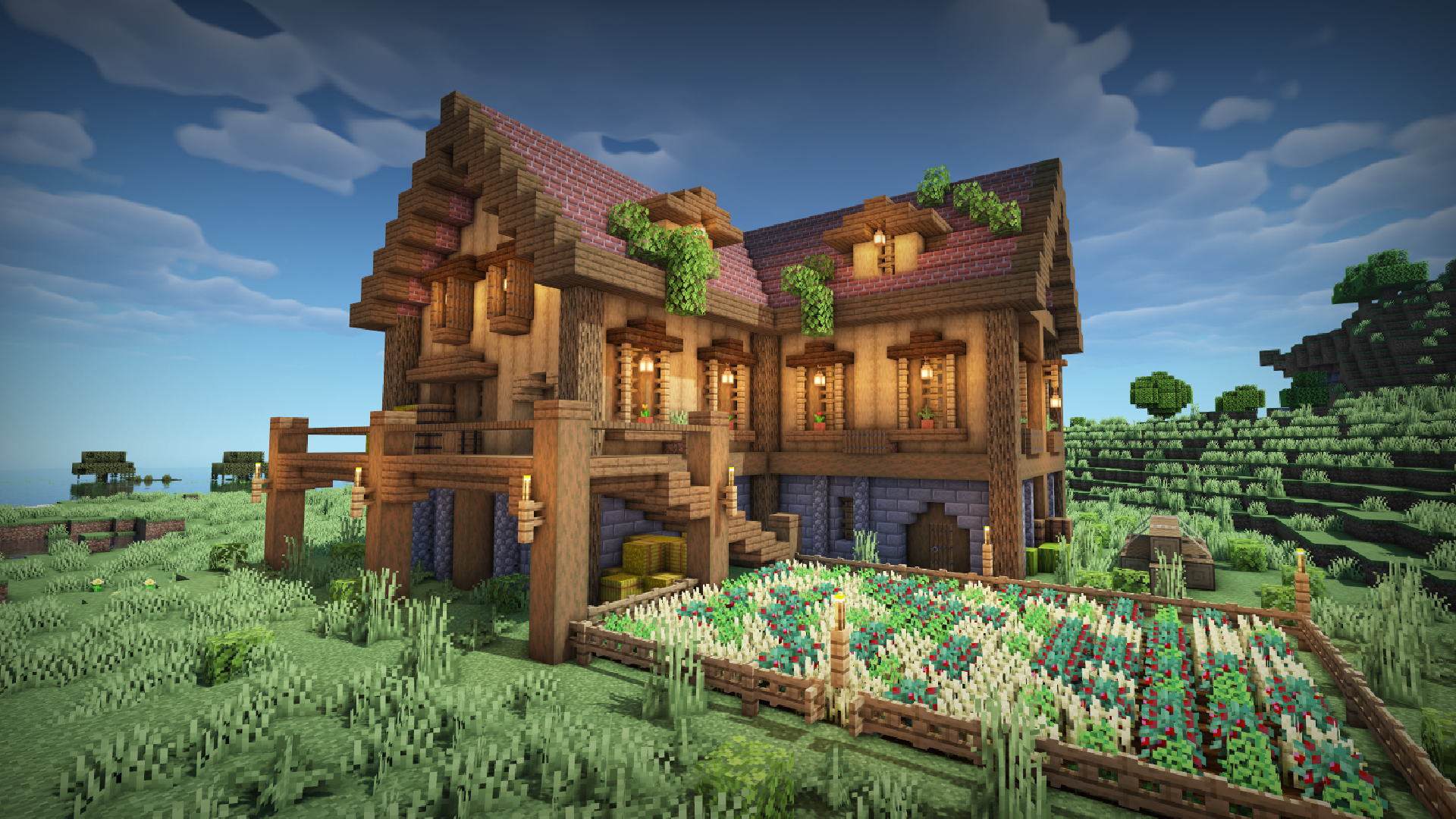 Simple survival farmhouse built in Minecraft