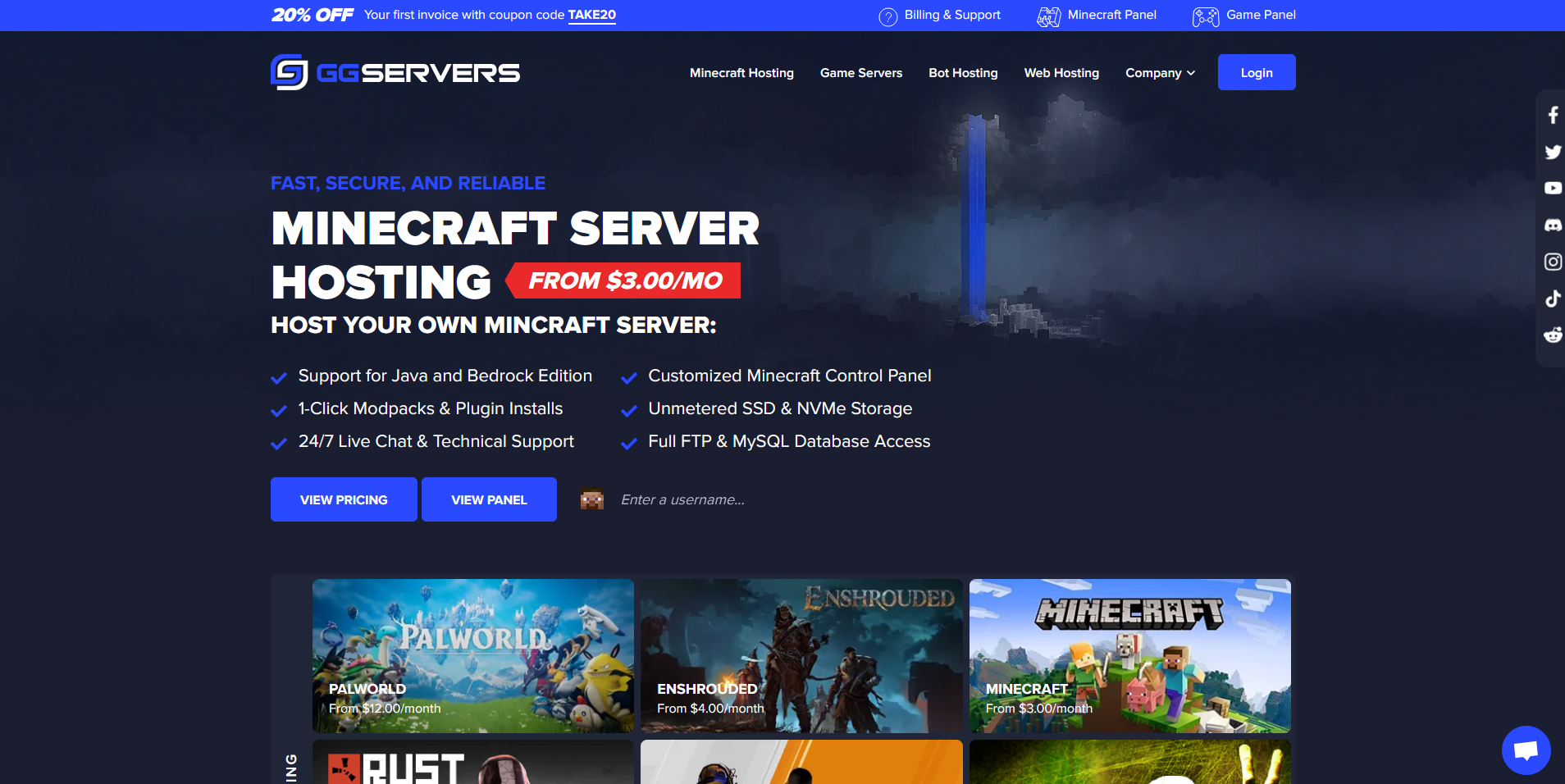 Image showcasing the homepage of GGServers