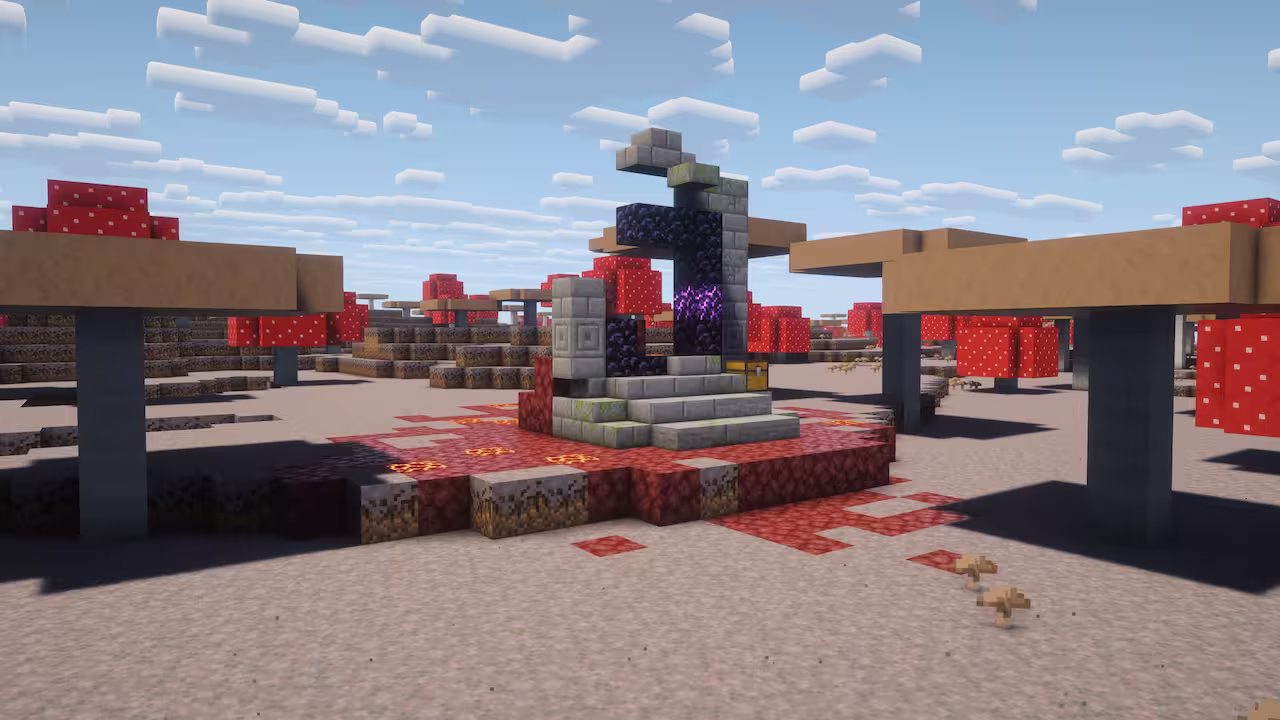 Broken Nether Portal in a Mushroom Field