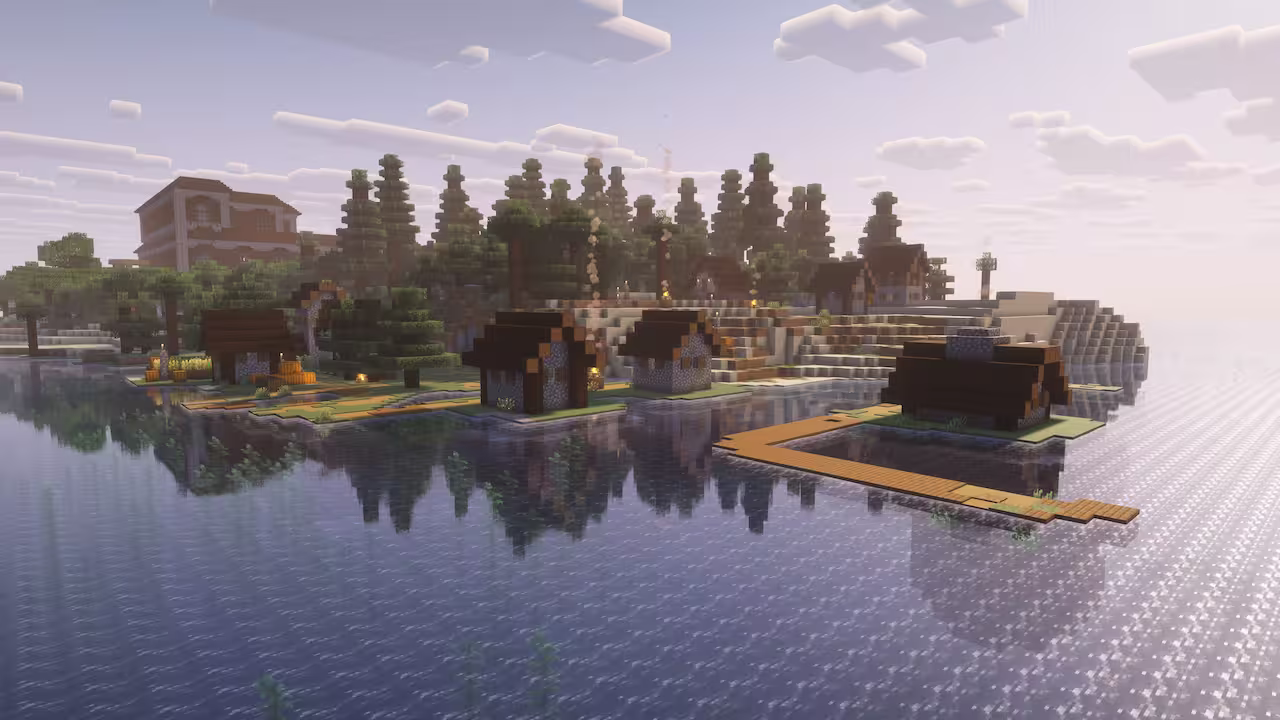 image of an unique minecraft island with important structures