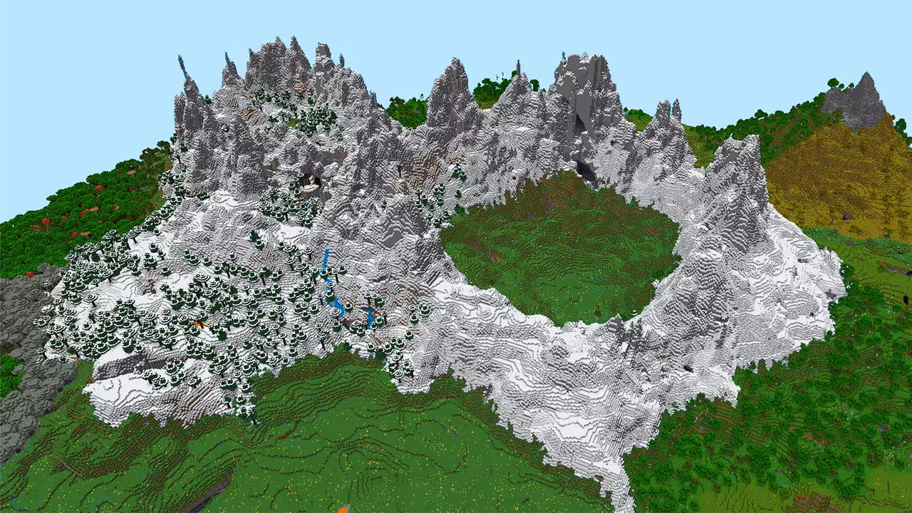 Huge crater spawn surrounded with snowy mountains 1.20