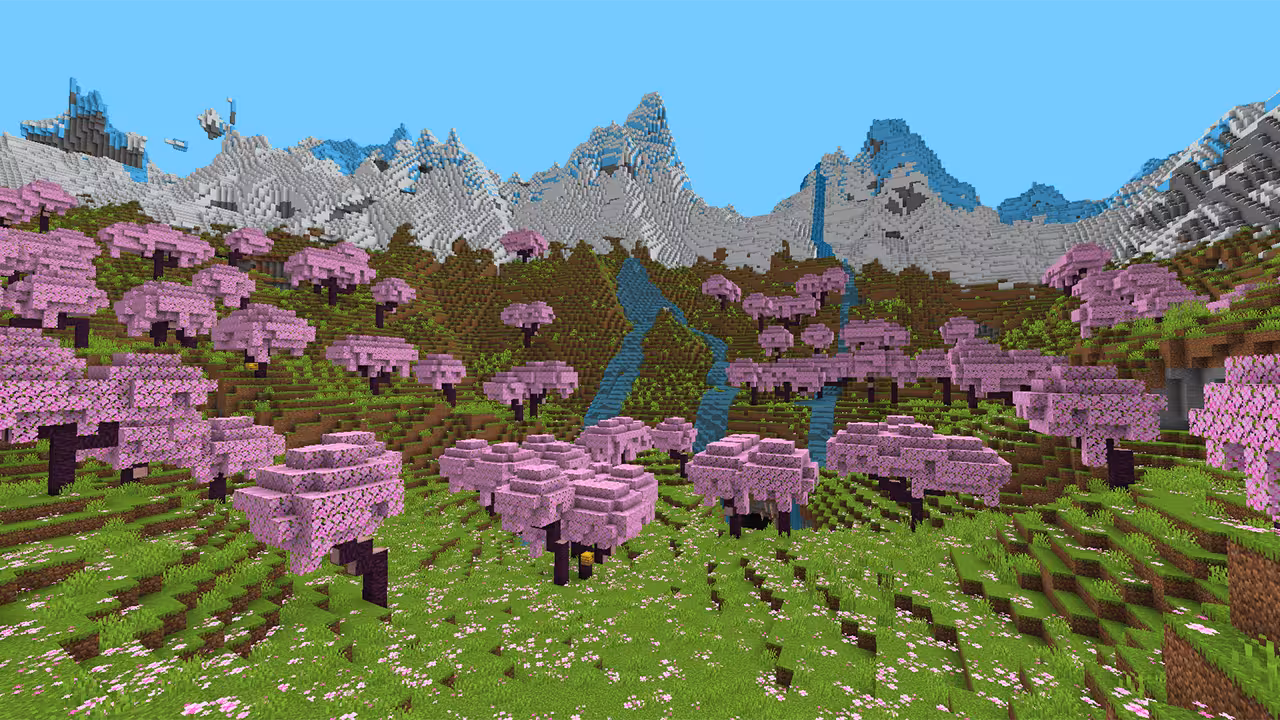 image of cherry blossom biome inside the crater