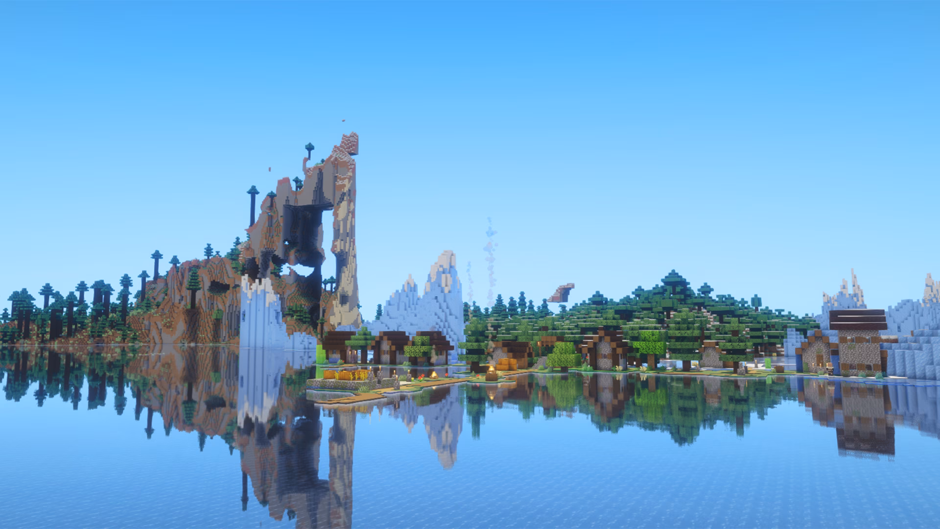 Minecraft hollow mountain in taiga biome with village