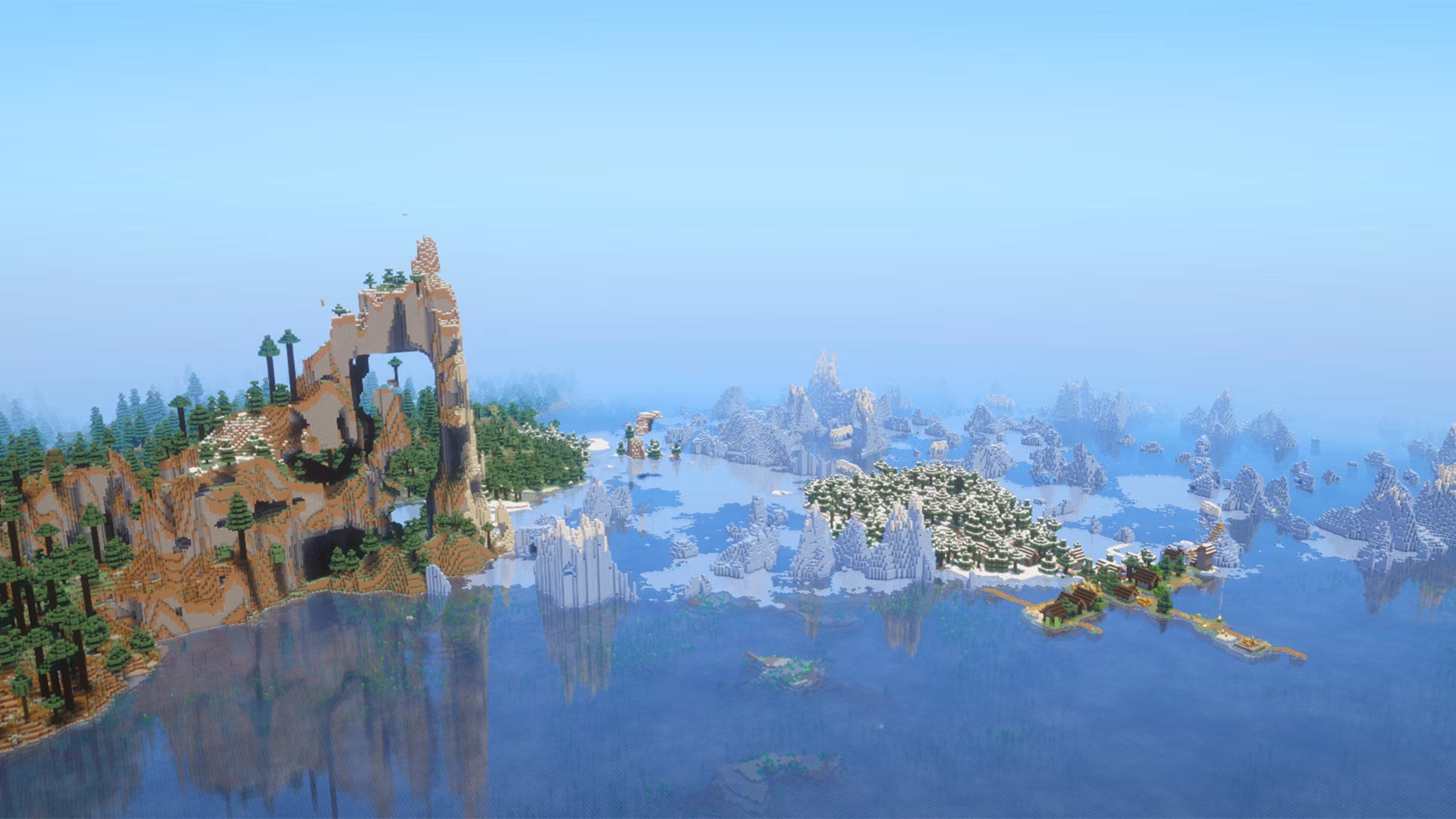 Minecraft hollow mountain in taiga biome with village