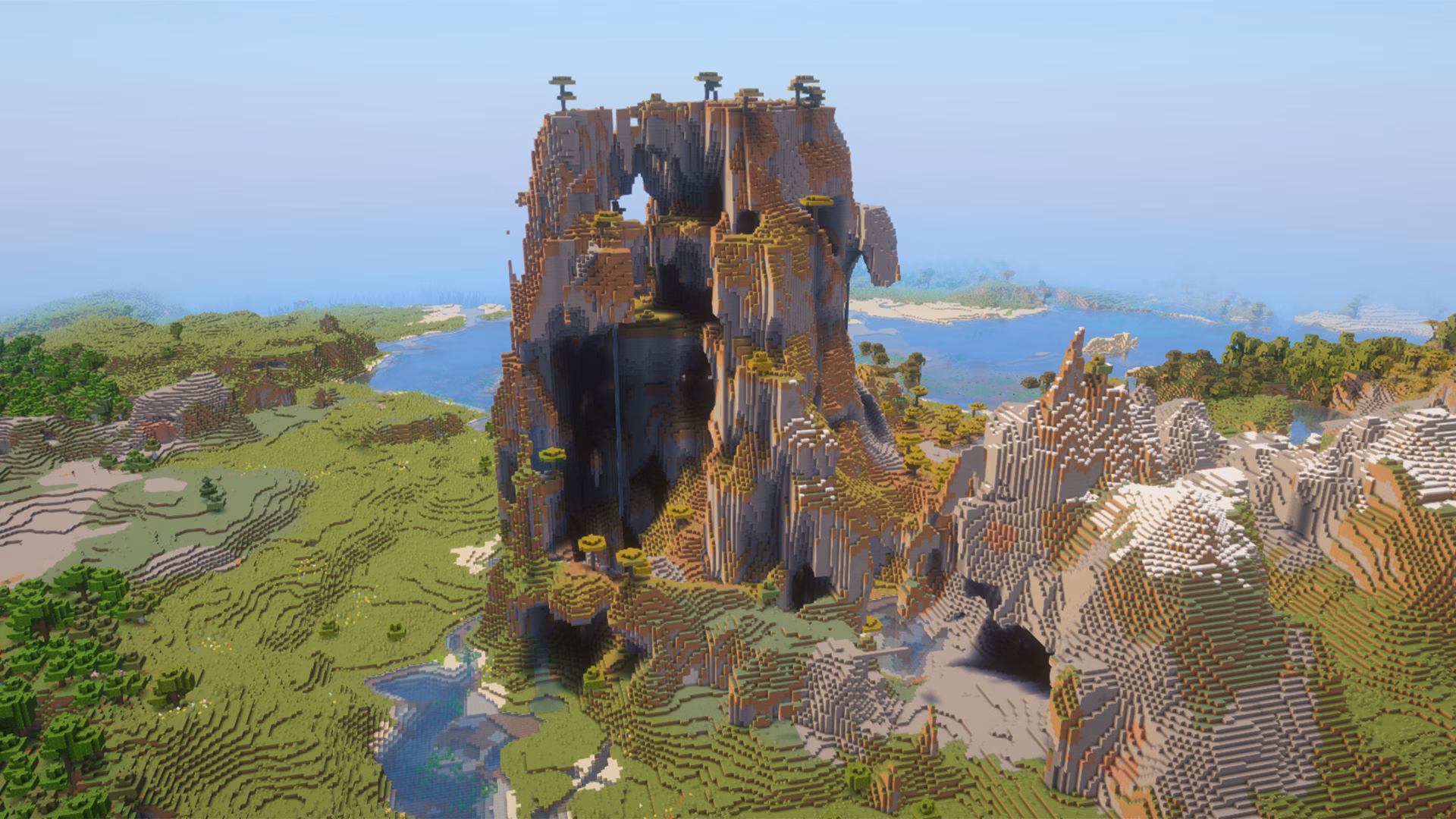 Minecraft huge mountain with caves