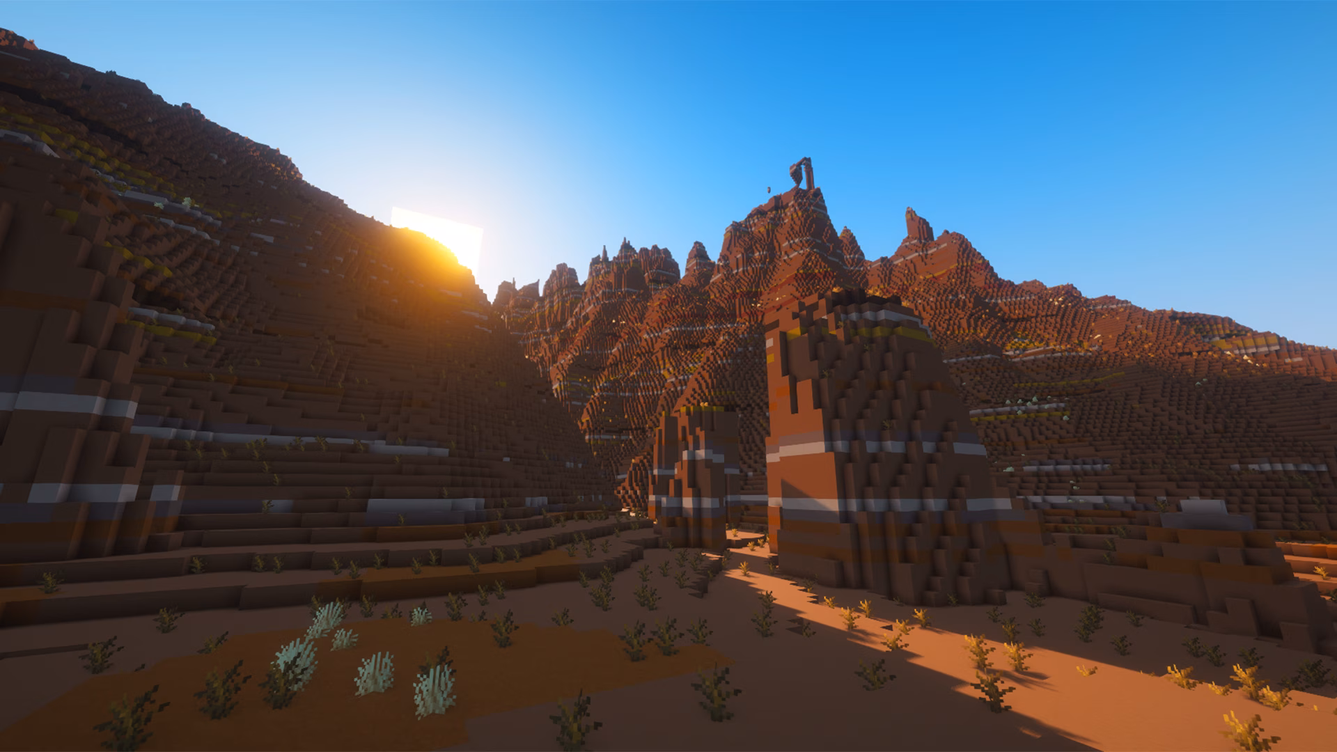 highest badlands mountain peak minecraft seed during sunset