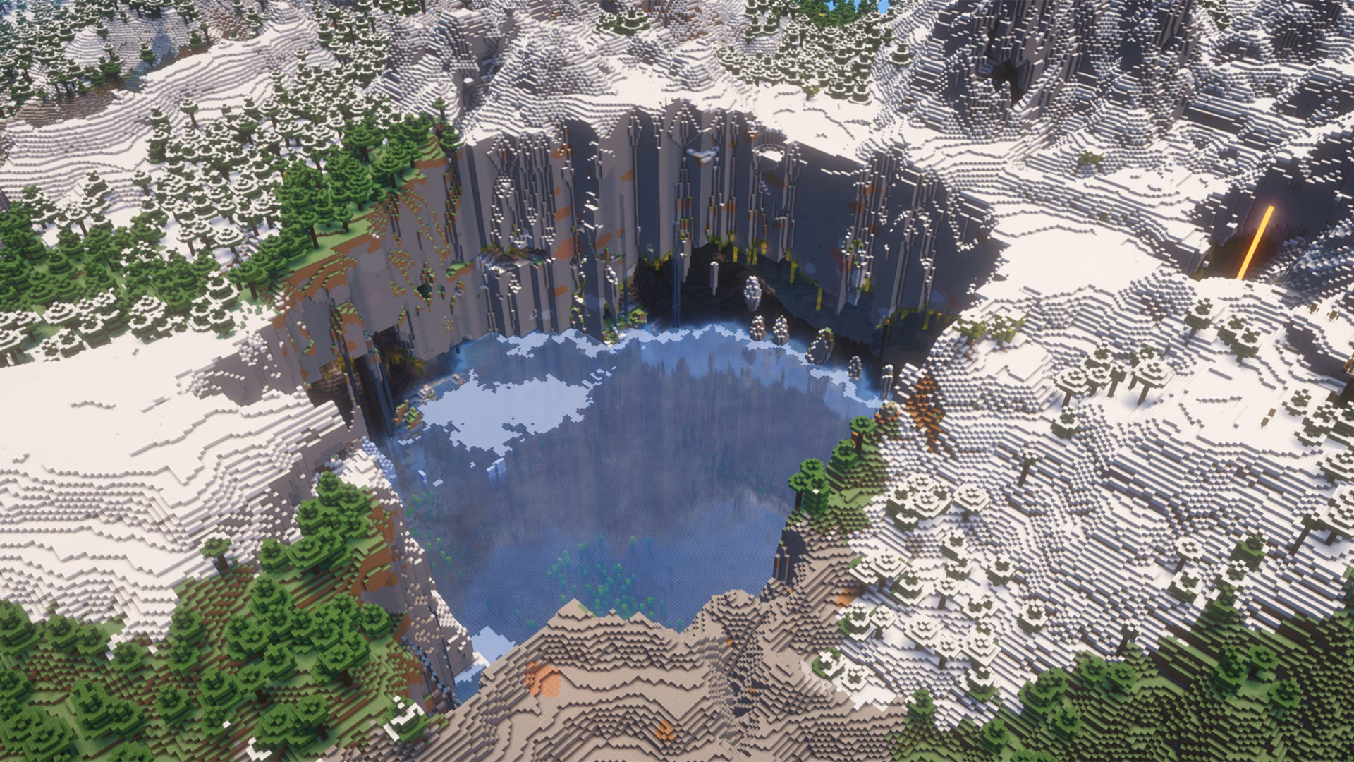frozen crater lake with lush cave seed in Minecraft