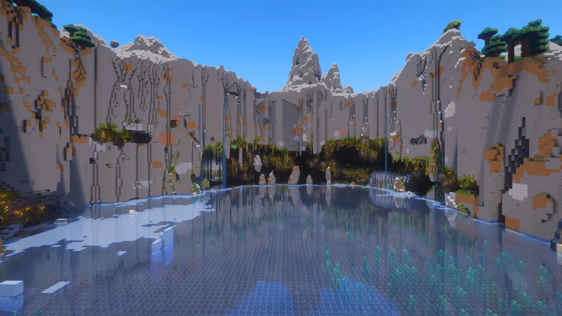 frozen crater lake with lush cave seed in Minecraft