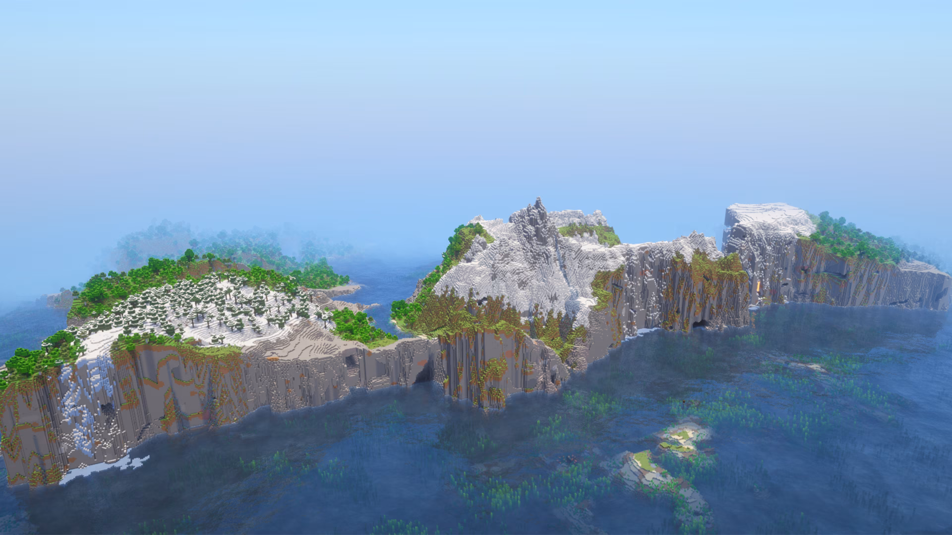 aerial view of steep sea cliffs in minecraft