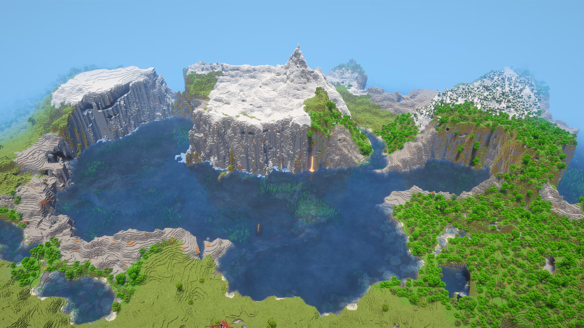 aerial view of steep cliffs in minecraft