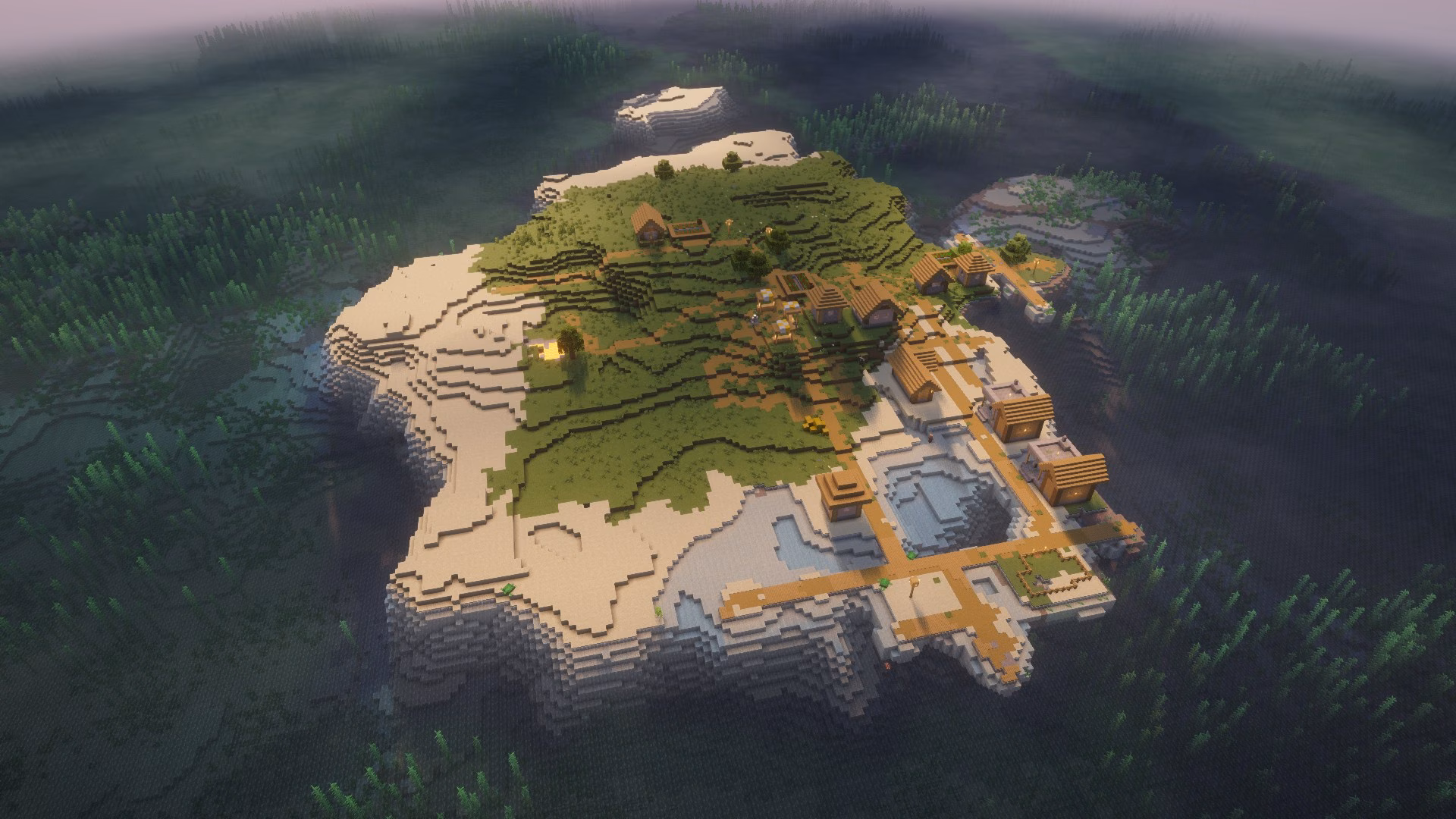Image of a Minecraft seed with a village island