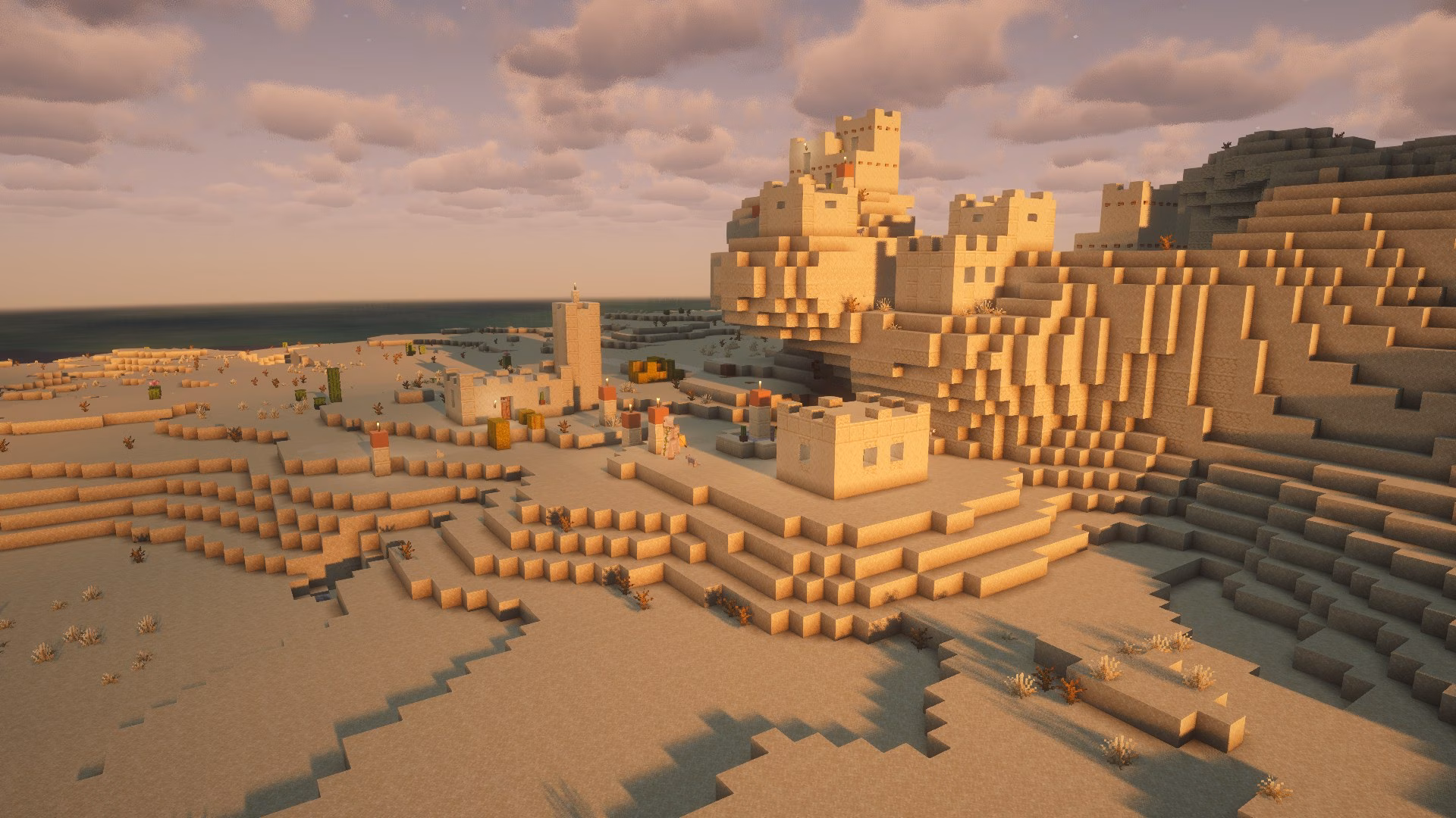 image of a Minecraft seed with a circular biome shape inside a desert