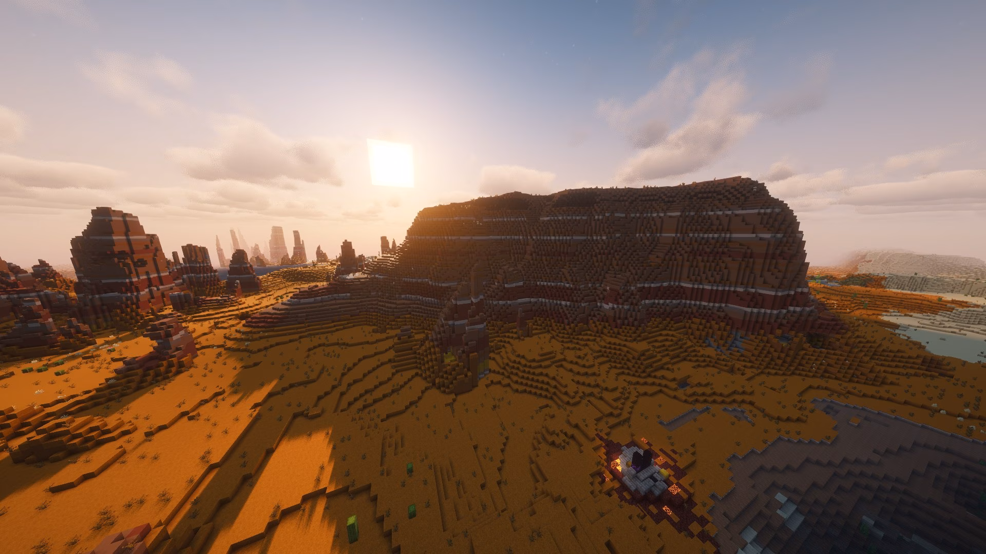 image of a Minecraft seed with a circular biome shape inside a desert