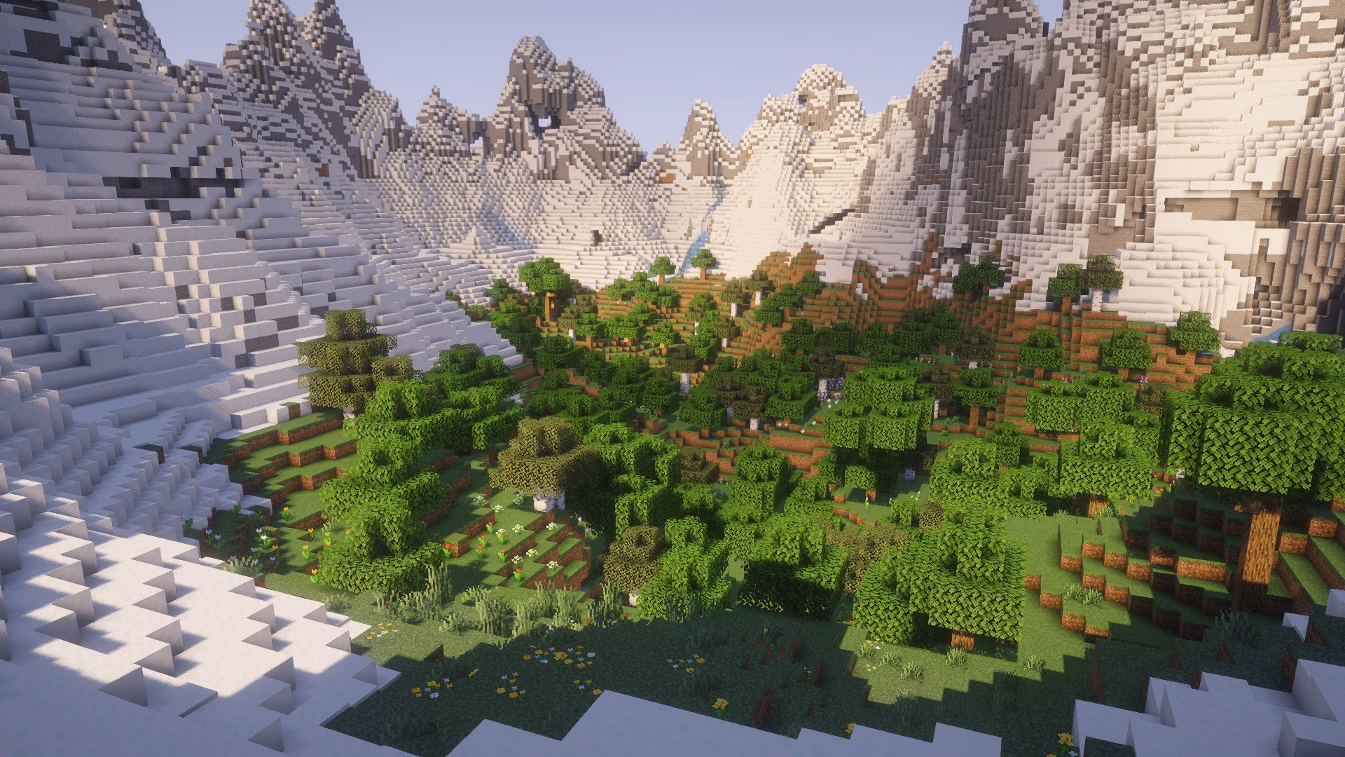 A minecraft seed with a plains biome in a snowy mountain