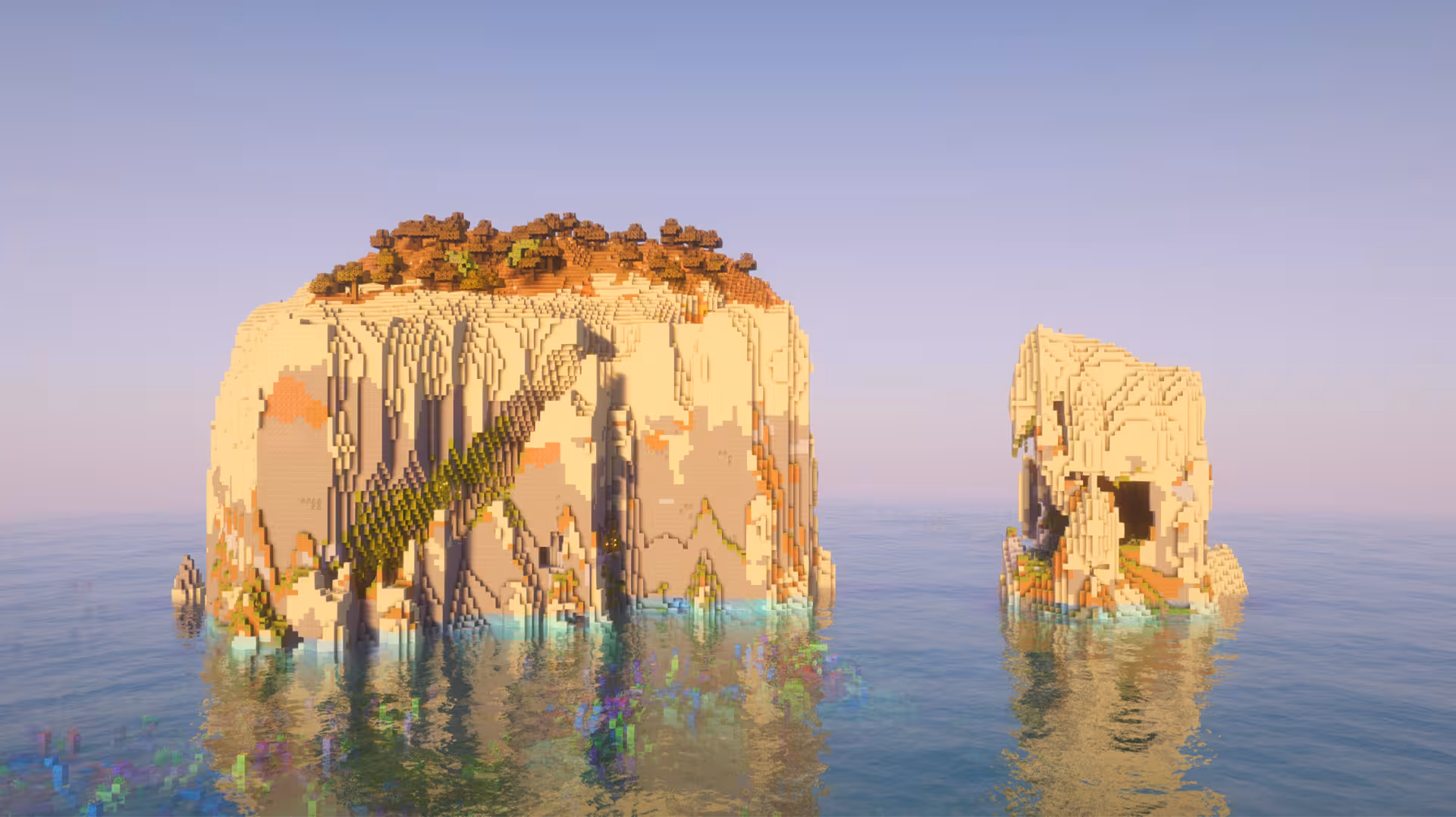image of a Minecraft seed with dual badlands desert cliff and lush cave islands