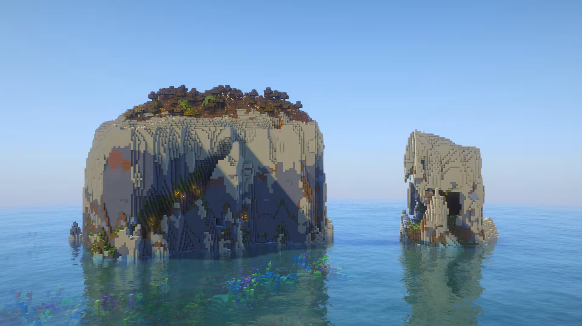 image of a Minecraft seed with dual badlands desert cliff and lush cave islands