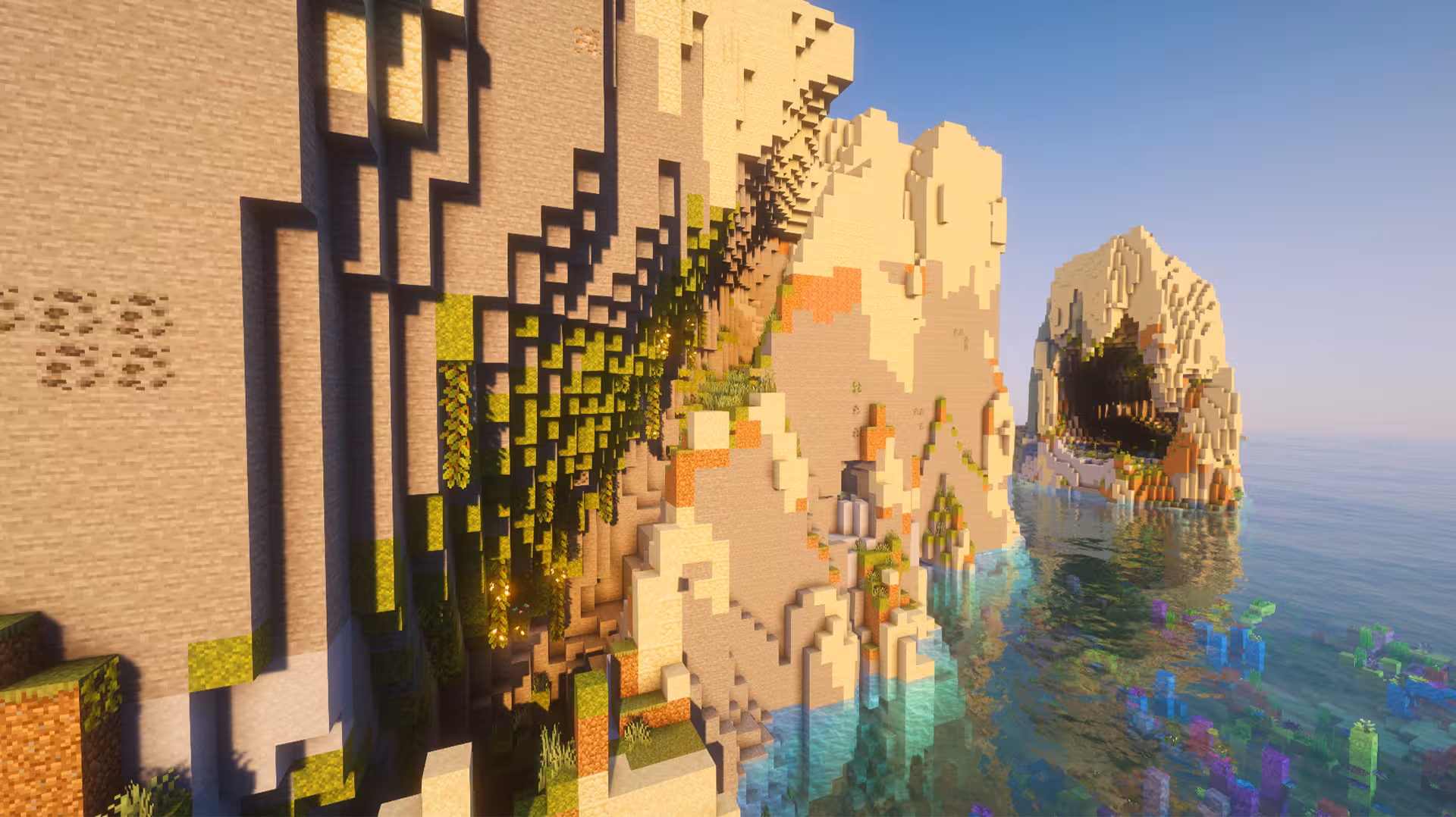 image of a Minecraft seed with dual badlands desert cliff and lush cave islands