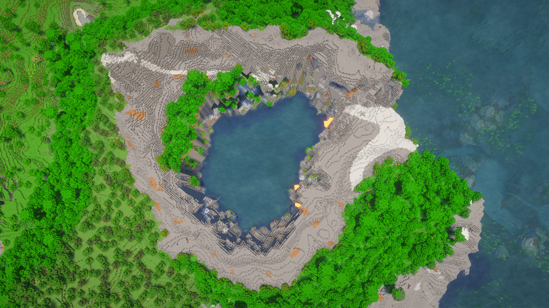 image of a Minecraft seed with lush caves with ocean crater