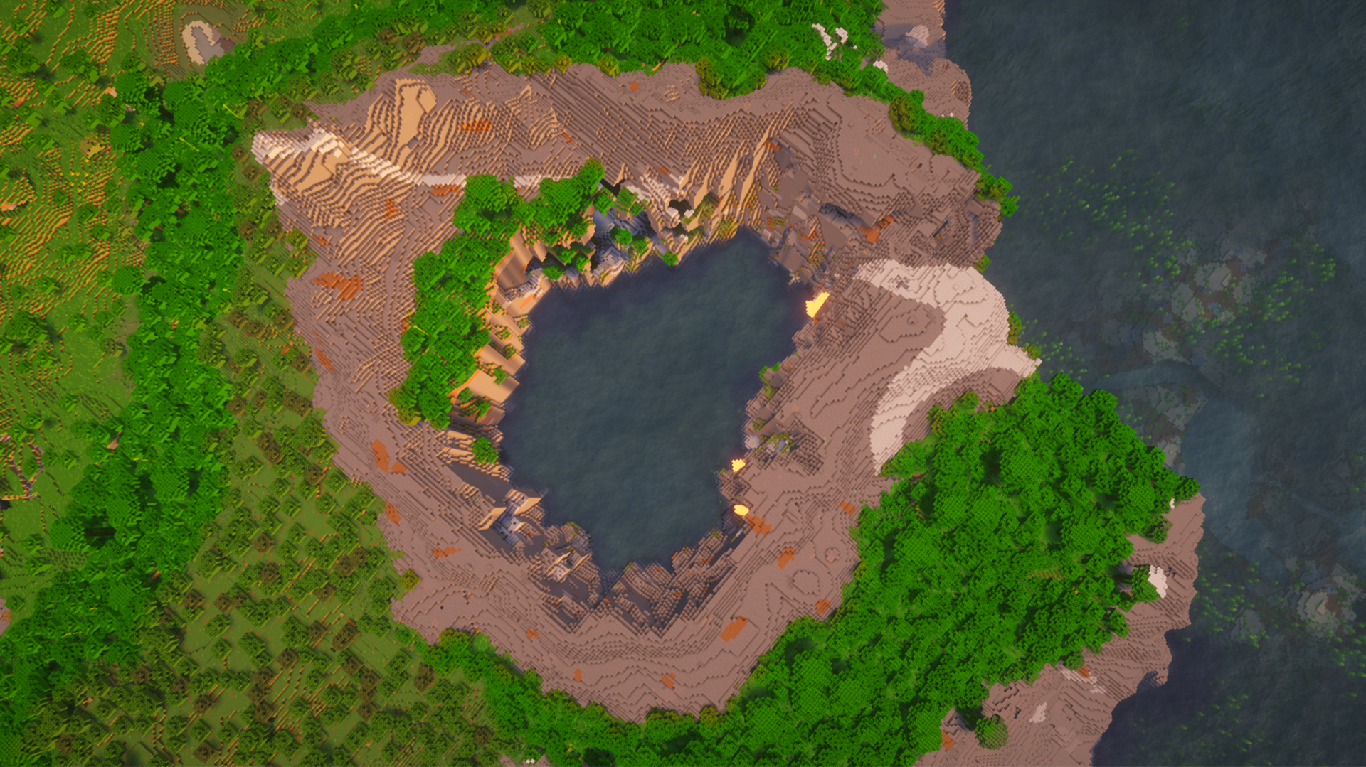 image of a Minecraft seed with lush caves with ocean crater