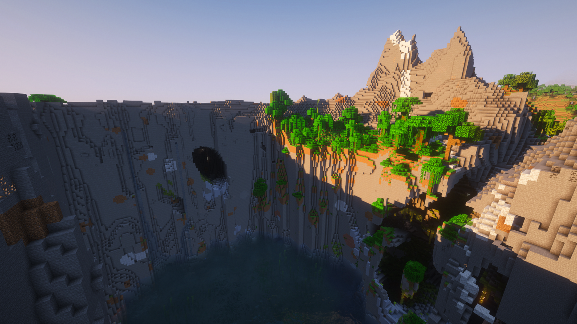 image of a Minecraft seed with lush caves with ocean crater