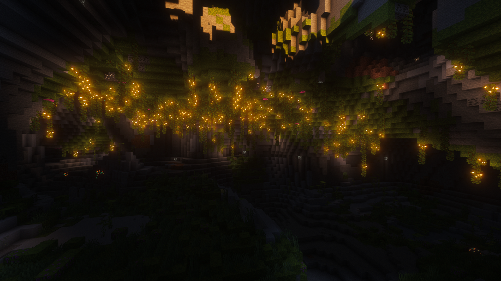 image of a Minecraft seed with lush caves with ocean crater