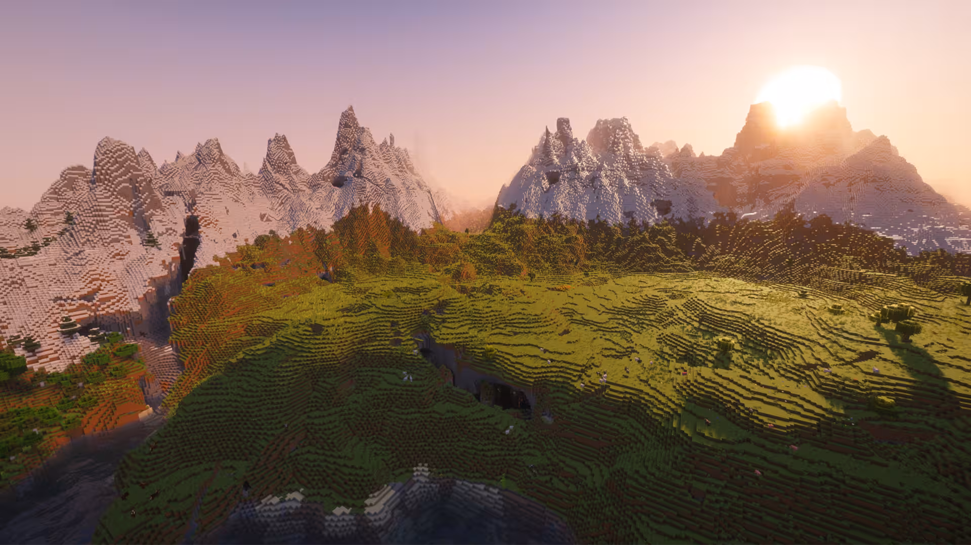 image of a Minecraft seed with an oceanside open plains overlooking the ocean with jagged peaks